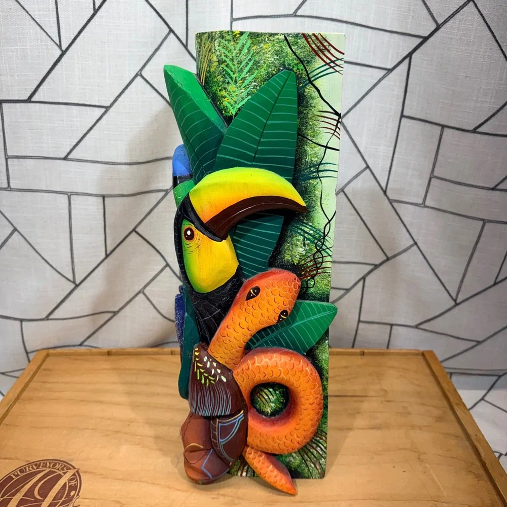 Costa Rica Boruca Mask Hand Carved Wood Toucan Snake Frog Jungle Folk Art 16